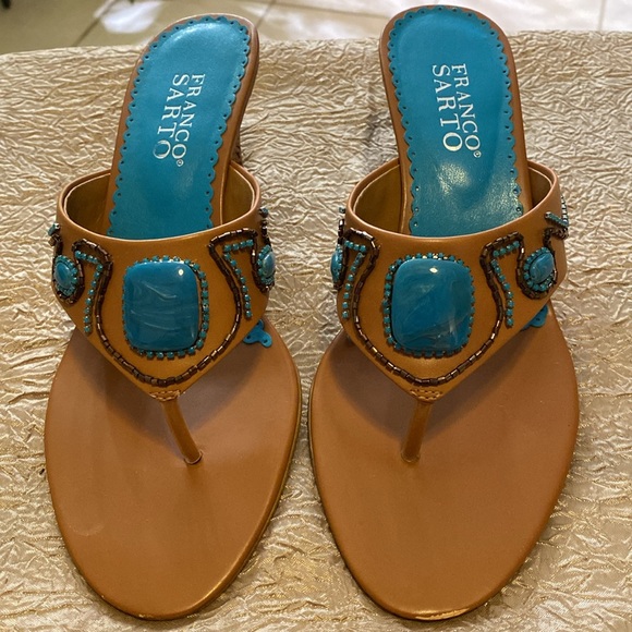 FRANCO SARTO TURQUOISE WEDGE SANDAL - Picture 4 of 5